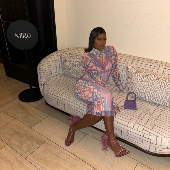 AFRM Shailene Long Sleeve Turtleneck Mesh Dress - Picture 3 of 5